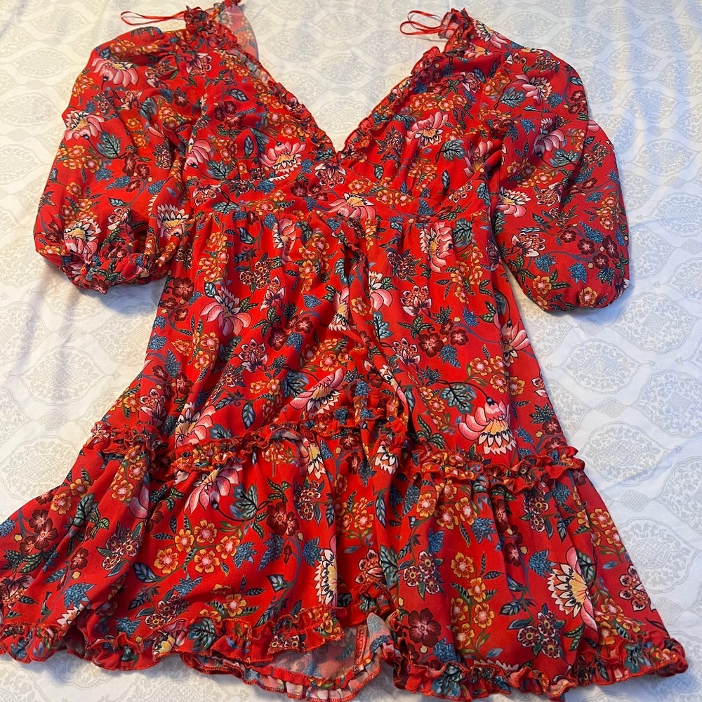 Red floral mini dress